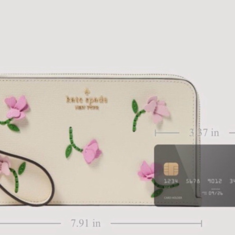 Kate Spade Meringue Lucy Floral Appliqué L Shaped Medium Wristlet NWT MSRP $179 - Picture 8 of 14
